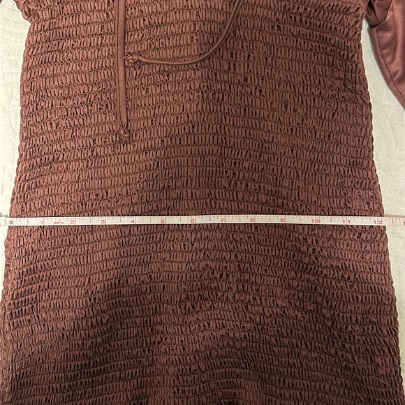 NWOT RARE Karlie Smocked Satin Ruffled Mini Dress in Muave Size S - Picture 8 of 11